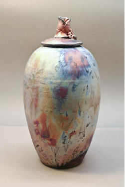 Raku Fired Urn, 14” high 