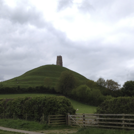 14th-century church tower, Glastonbury Tor, England 